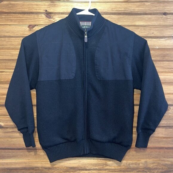 Orvis Wool Jacket‎ Mens Large Full Zip Lined Windbreaker Shoulder Patch Black